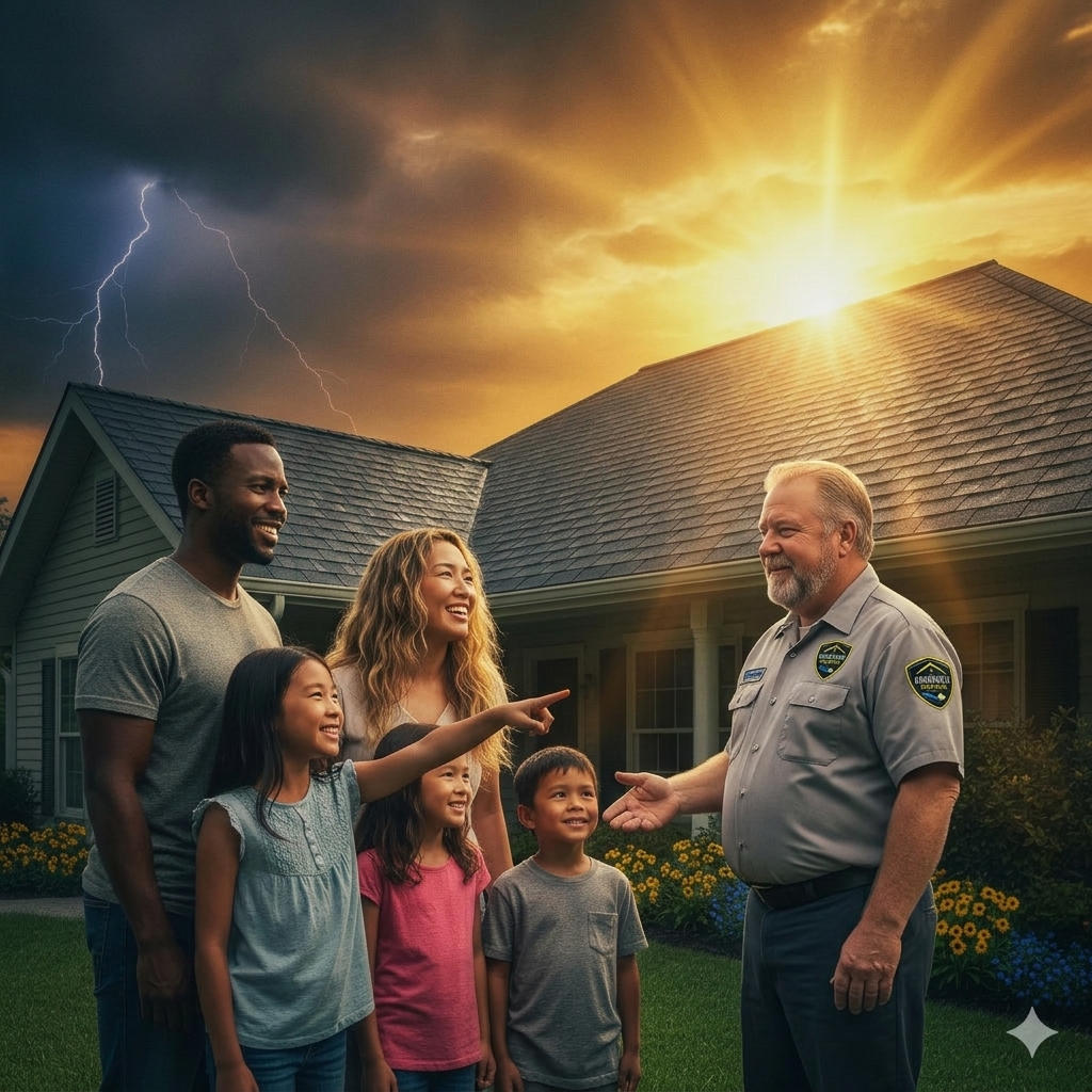 Happy family in Chesapeake, Virginia after a New Roof Replacement by Aquashield